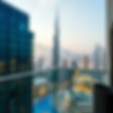 Stunning view from the balcony of a luxury hotel overlooking the Dubai skyline