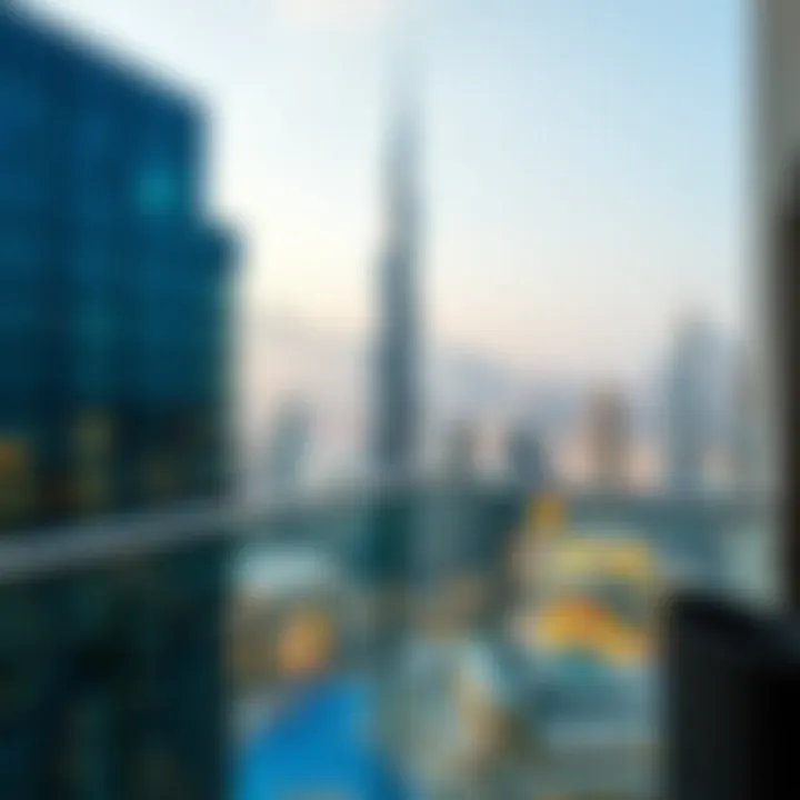 Stunning view from the balcony of a luxury hotel overlooking the Dubai skyline