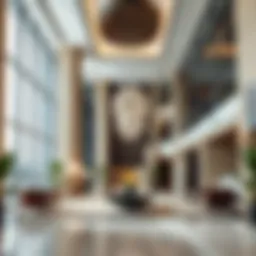 Luxurious hotel lobby showcasing modern design and comfort