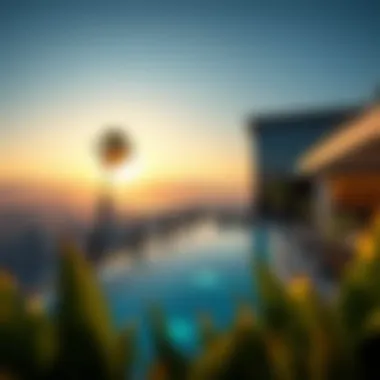 Hotel rooftop pool with city views