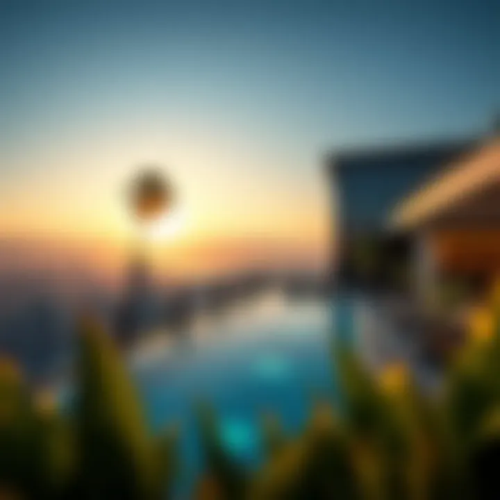 Hotel rooftop pool with city views