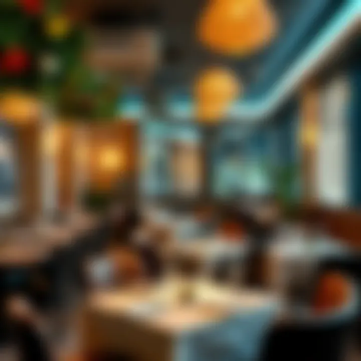 Charming Restaurant Atmosphere The interior ambiance of a trendy Italian restaurant in Dubai