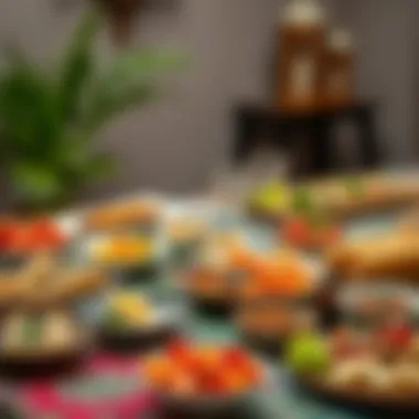An assortment of traditional Lebanese mezze served on a vibrant table