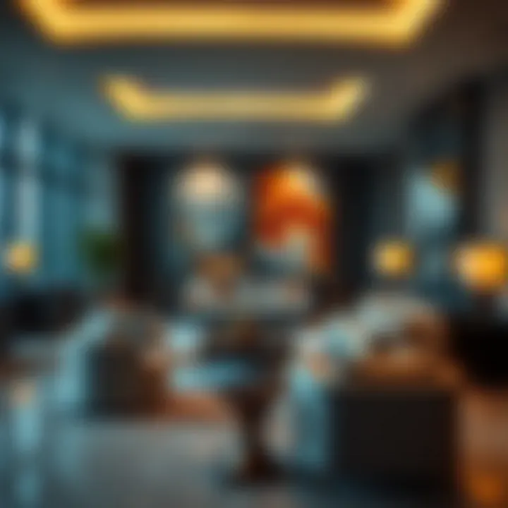 Luxurious office lounge area with high-end furnishings and art