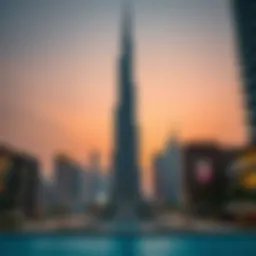 Stunning view of the Burj Khalifa at sunset