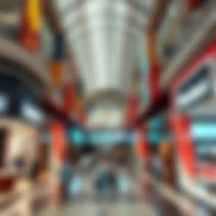 Vibrant Atmosphere Inside a Shopping Mall Interior of a bustling shopping mall with various stores