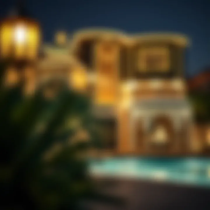 A luxurious property in Dubai adorned with festive Ramadan lights