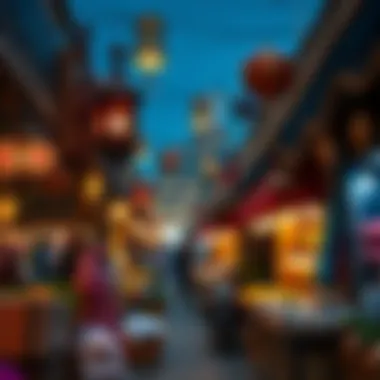 A vibrant market scene showcasing traditional Ramadan decorations and cultural elements