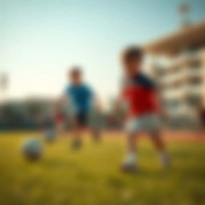 Active Play on the Sports Field at Rashidiya Park Children playing sports on the open field