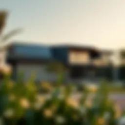 A modern sustainable home showcasing solar panels and green architecture