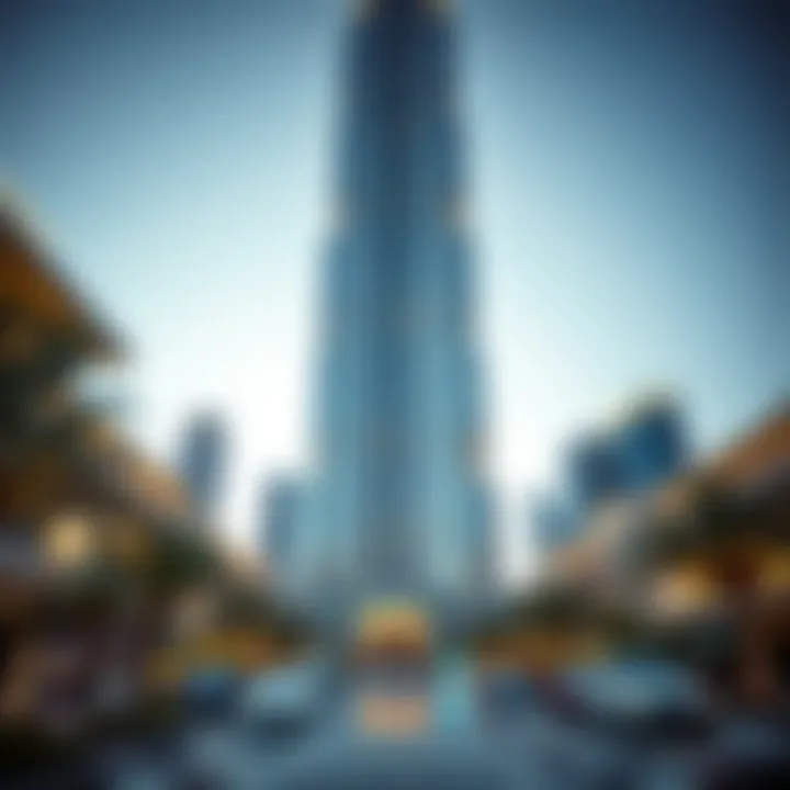 Close-up view of the architectural details of the Burj Khalifa