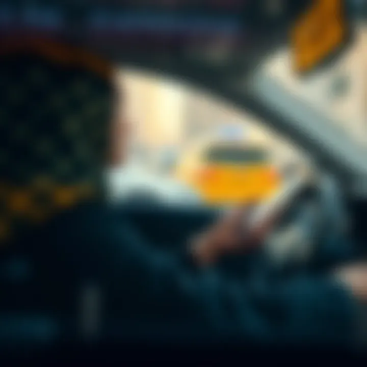 A taxi driver using a digital app for efficient service