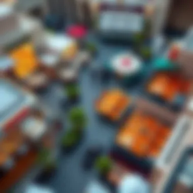 Aerial View of Dubai's Breakfast Scene An aerial view of Dubai's bustling streets during breakfast hours, highlighting popular dining spots.