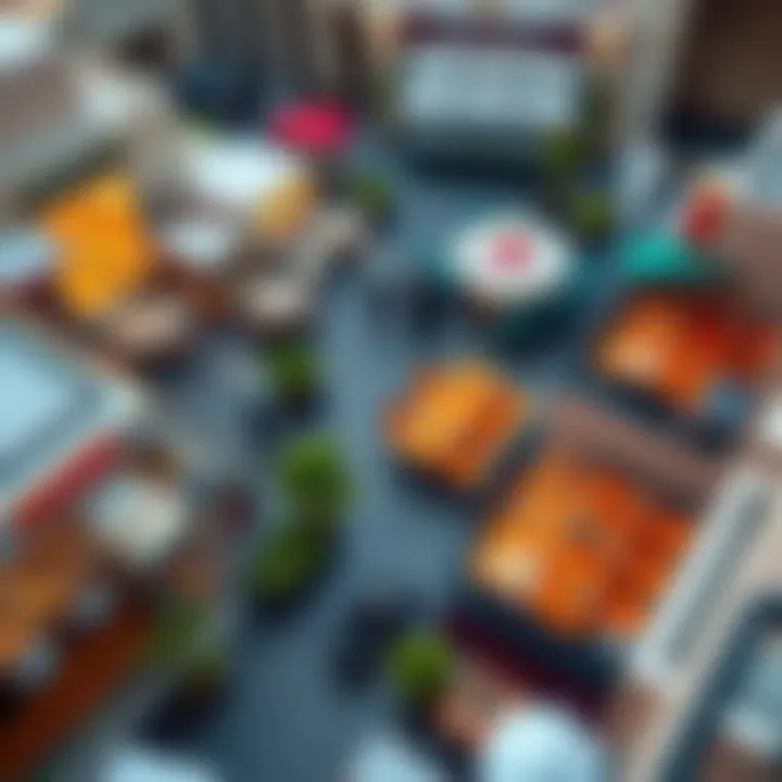 Aerial View of Dubai's Breakfast Scene An aerial view of Dubai's bustling streets during breakfast hours, highlighting popular dining spots.