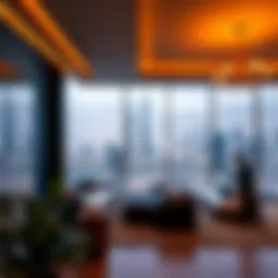 Luxurious penthouse terrace overlooking the Dubai skyline