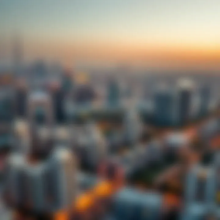 Dubai Skyline and Neighborhoods Aerial view of Dubai's skyline highlighting residential neighborhoods