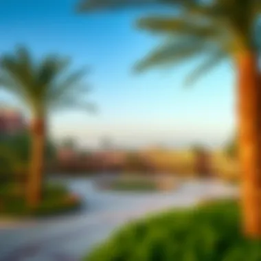 Scenic Landscaped Gardens of Jumeirah Al Qasr Panoramic view of the landscaped gardens at Jumeirah Al Qasr
