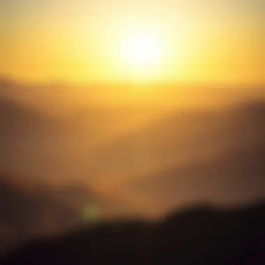 Dubai's Hilly Landscape at Sunset A breathtaking view of Dubai's hilly landscape at sunset, showcasing the interplay of light and shadows.