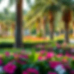 Serene park landscape in Dubai showcasing lush greenery and vibrant flowers