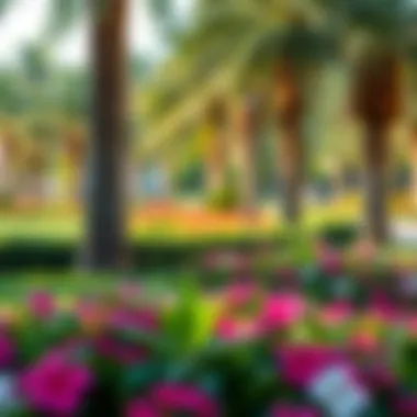 Serene park landscape in Dubai showcasing lush greenery and vibrant flowers