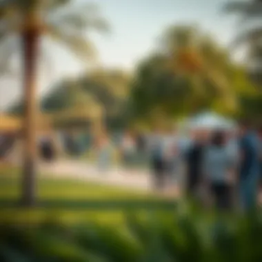 Community event held in a spacious park, illustrating social interaction and engagement