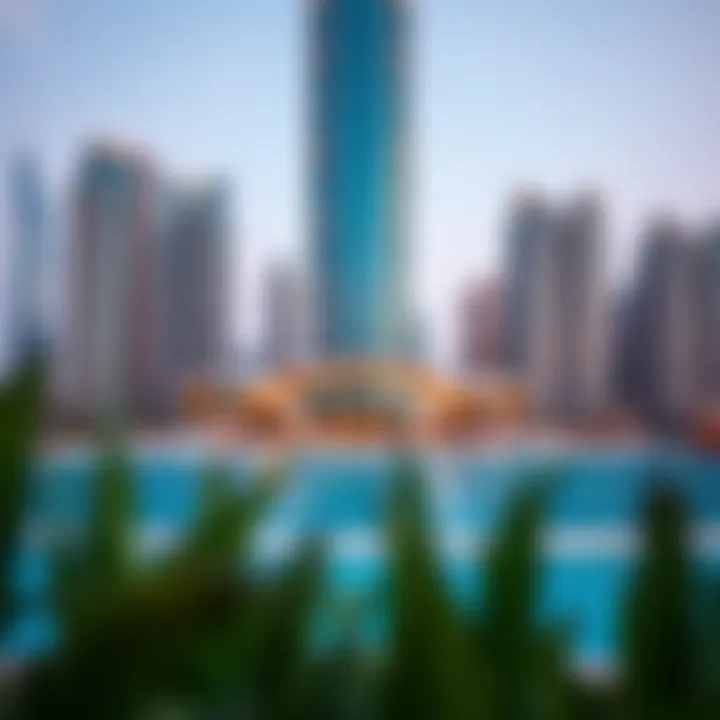 Architectural Marvel of MAG 214 Tower Stunning architectural view of MAG 214 Tower against the Dubai skyline