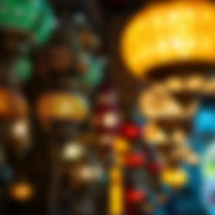 Intricate design of traditional Arabian lamps in a souk