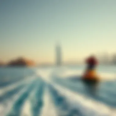 A stunning view of water skiing on the pristine waters of Dubai
