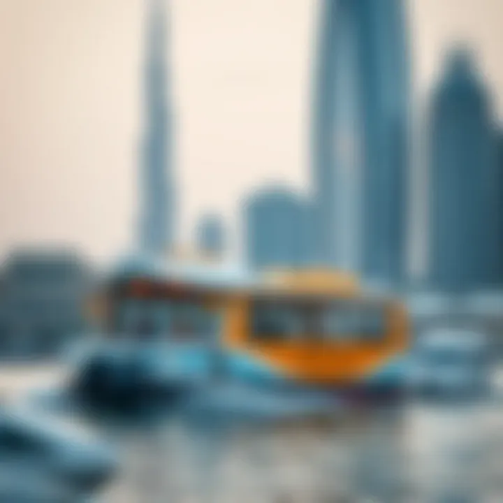 A water taxi navigating past iconic landmarks of Abu Dhabi, contributing to eco-friendly transport.