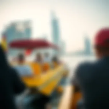 Passengers enjoying a unique ride aboard a water taxi in the vibrant city.