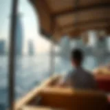 A scenic view of a water taxi cruising through the serene waters of Abu Dhabi.