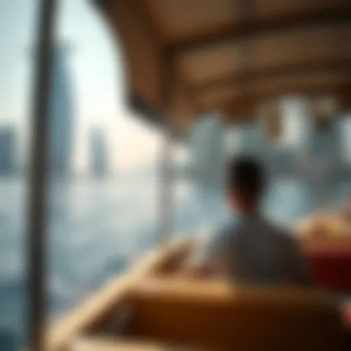 A scenic view of a water taxi cruising through the serene waters of Abu Dhabi.