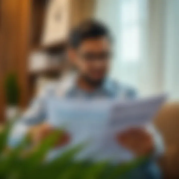 An individual reviewing banking documents and requirements