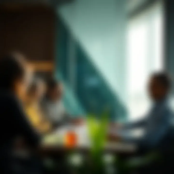 A diverse group of professionals discussing banking options