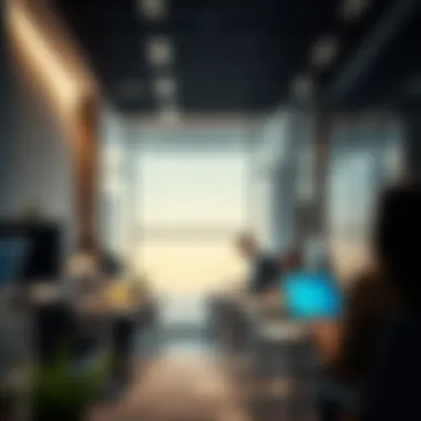 An office space with financial advisors assisting clients