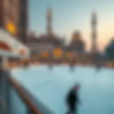 Ice rink surrounded by luxurious architecture