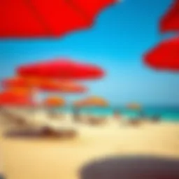 Scenic view of La Mer Beach with vibrant umbrellas and clear waters