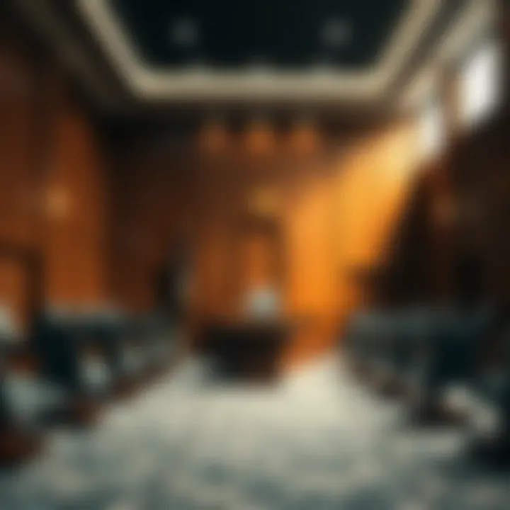 A conceptual image showing a courtroom symbolizing disputes.