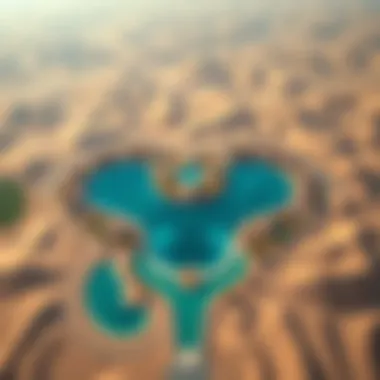A breathtaking aerial view of Love Lake showcasing its heart-shaped design amidst the desert landscape