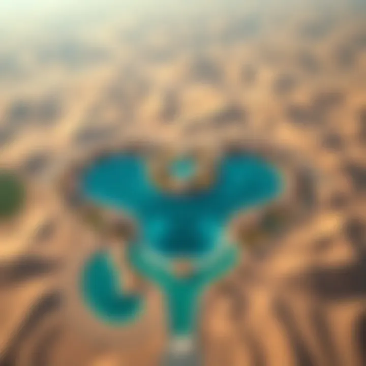 A breathtaking aerial view of Love Lake showcasing its heart-shaped design amidst the desert landscape