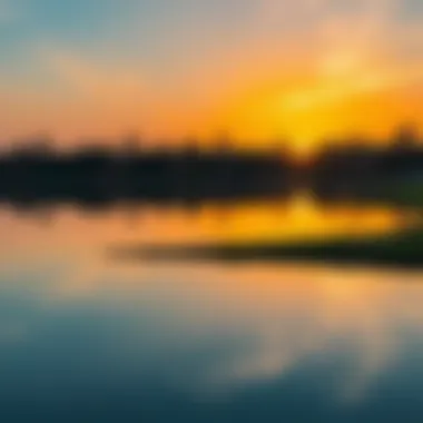 A beautiful sunset reflecting on the surface of Love Lake, creating a tranquil and mesmerizing scene