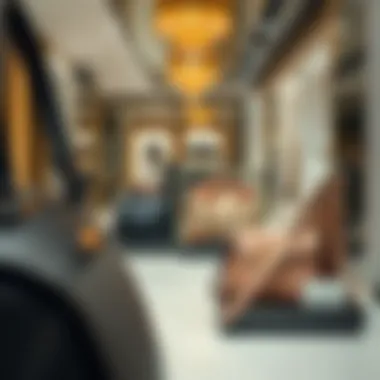 Close-up of designer handbags from renowned luxury brands displayed in an exquisite boutique within Dubai Mall.