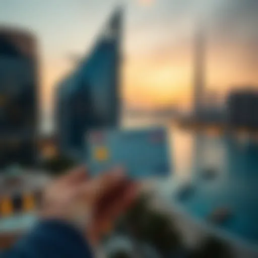 NOL Card and Dubai Skyline A person holding a NOL card with a backdrop of Dubai's skyline