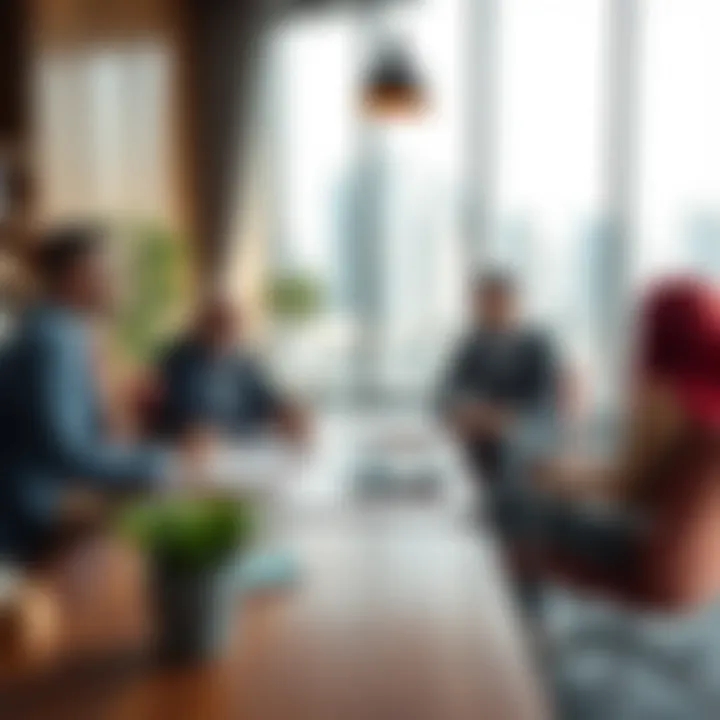 Real estate office with professionals discussing strategies