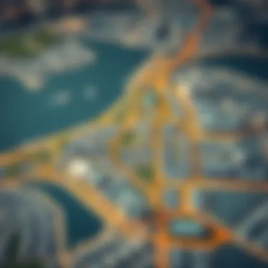 Map of Dubai highlighting key neighborhoods and properties