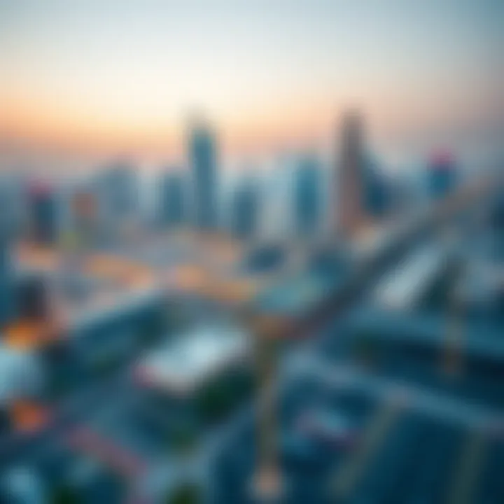 An aerial view of Dubai's skyline with visible parking spaces