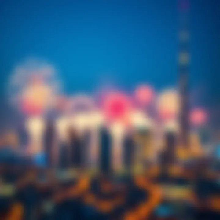 National Day fireworks display over the skyline