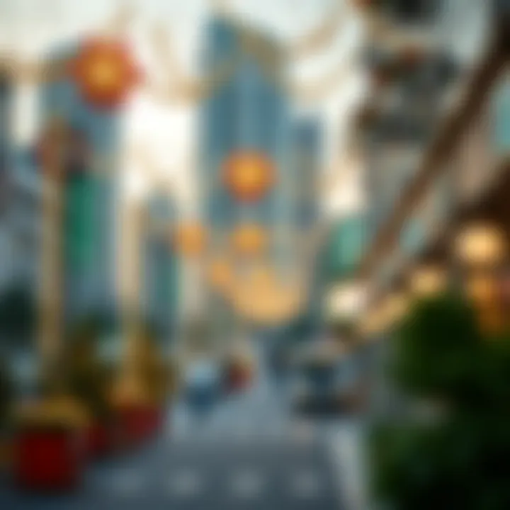 Festive Decorations in Dubai for National Day Festive decorations adorning a city street in Dubai