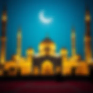 Serene Mosque Illuminated During Ramadan A beautifully lit mosque during Ramadan nights.