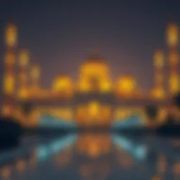 Beautiful mosque illuminated at night during Ramadan